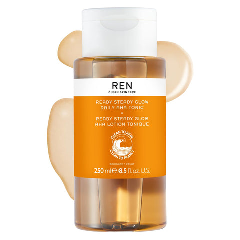 REN Clean Skincare Glow Tonic - Daily Facial Brightening - Exfoliate, Hydrate & Even Skin Tone with Resurfacing AHAs & BHAs - Cruelty Free & Vegan Pore Reducing Toner, 8.5 Fl Oz